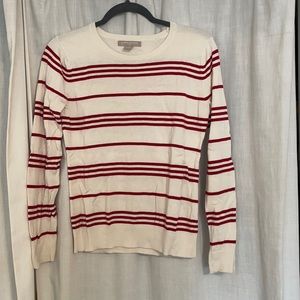 White and red stripped sweater with red elbow patch